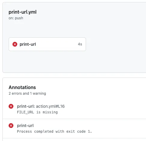 Errors displayed in GitHub UI