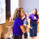 Olaya speaking at a women in tech meetup in our Barcelona office